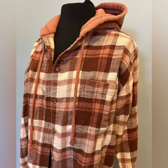American Eagle Plaid Hooded Jacket brown-orange - Picture 2 of 6